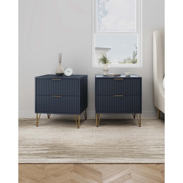 Manhattan Comfort DUMBO 2.0 Nightstand in Midnight Blue, 2PK 2-NS002-MB - main